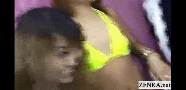  Subtitled Japan bikini gyaru double blowjob uncensored